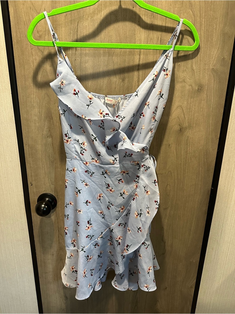 Romwe Blue Floral Ruffle Wrap Mini Dress Size S